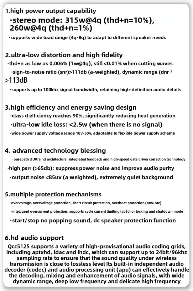 TPA3255 Dual Channel 315W*2 High-Fidelity Audiophile HIFI BT Digital Amplifier QCC5125 Accessory Premium Audio