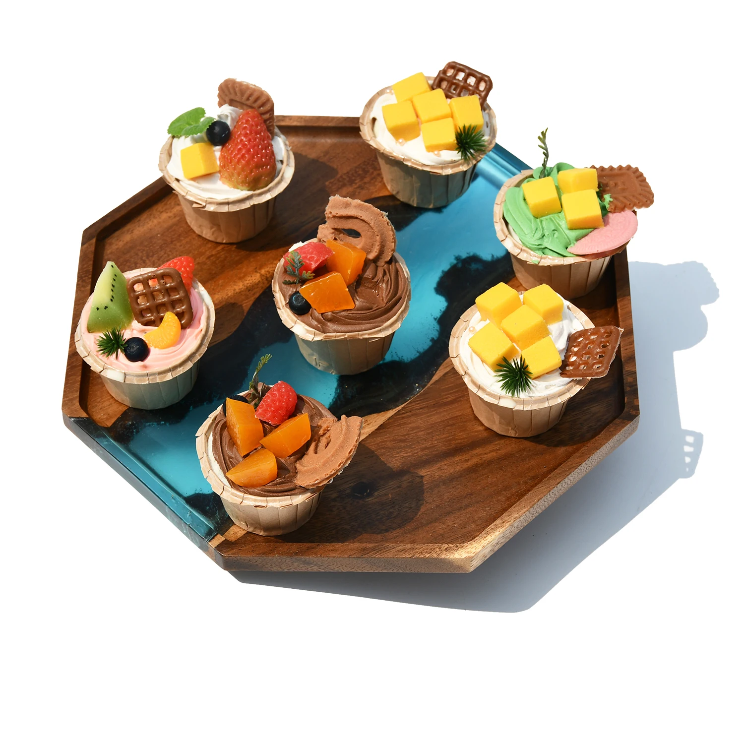 Biodegradable rhombus shape vintage style reusable food circular wooden serving tray for kitchen
