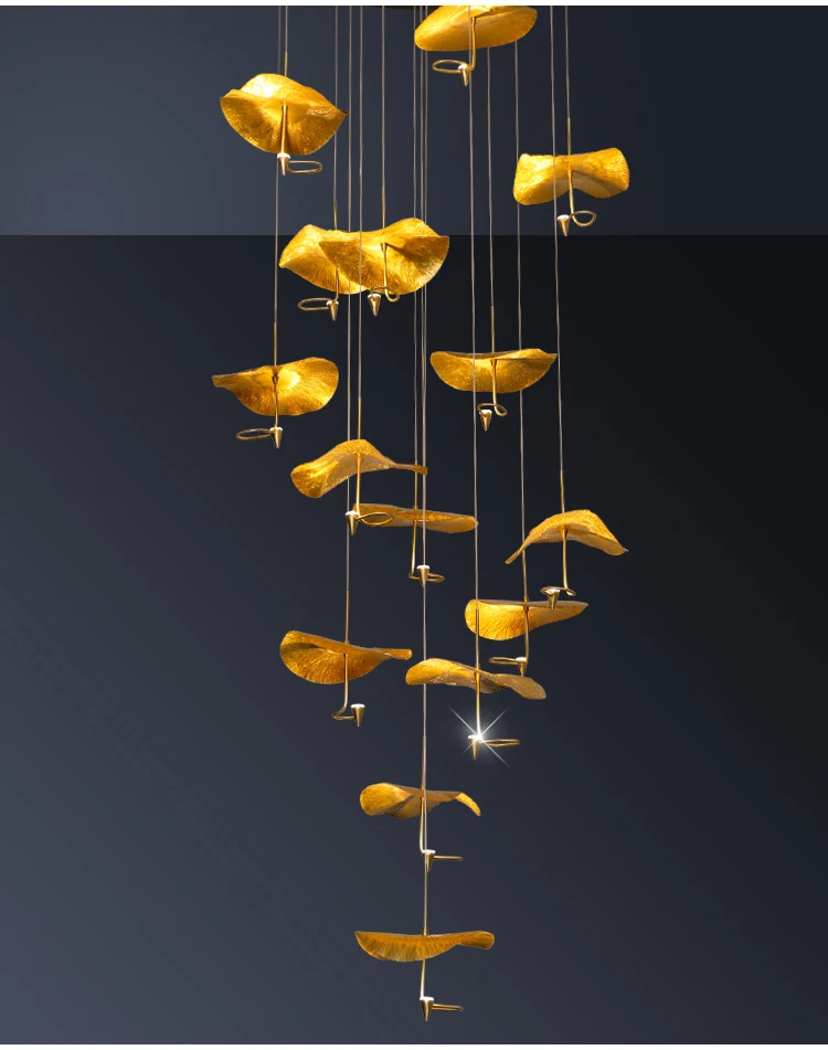 Customized Size Copper Gold Large Chandelier Hotel Restaurant Pendant Lighting Stairwell Big hanging Lamp For High Ceilling