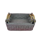 Wooden Handle Custom Size Hand Woven Home Felt Storage Bag Basket With Wooden Handle
