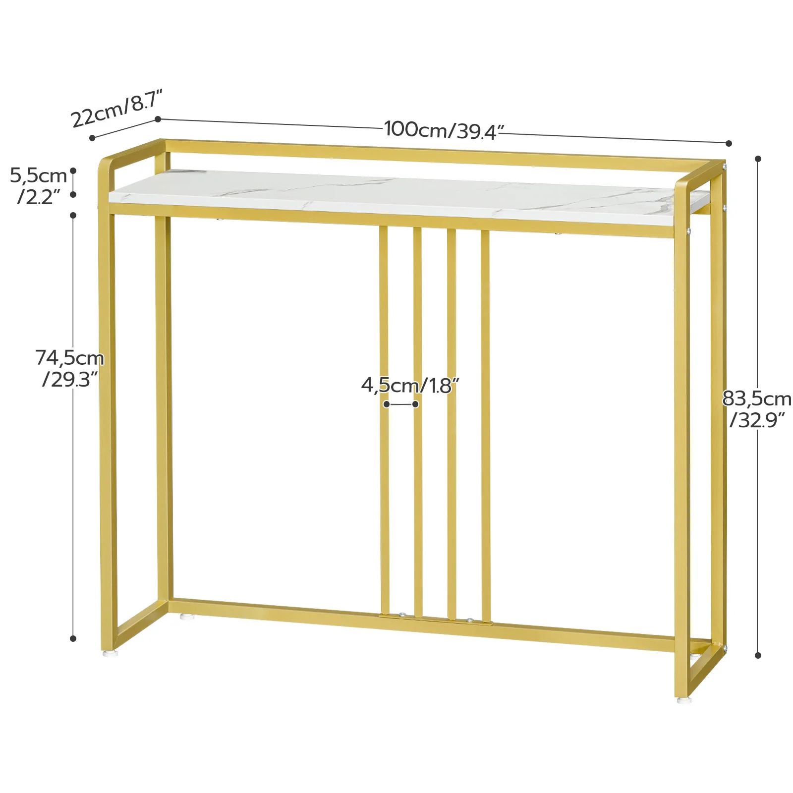 Wholesale Modern White and Gold Narrow Console Table Sofa Table with Marble Veined Table Top Metal Frame for Foyer Living Room