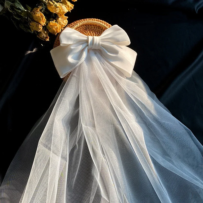 Fashion Wedding Hair Accessories White Satin Mesh Veil Bow Bride Hair Clip  Bridal Veil - Buy Bridal Veils,Wedding Hair Accessories,Bride Hair Clip  Product on 