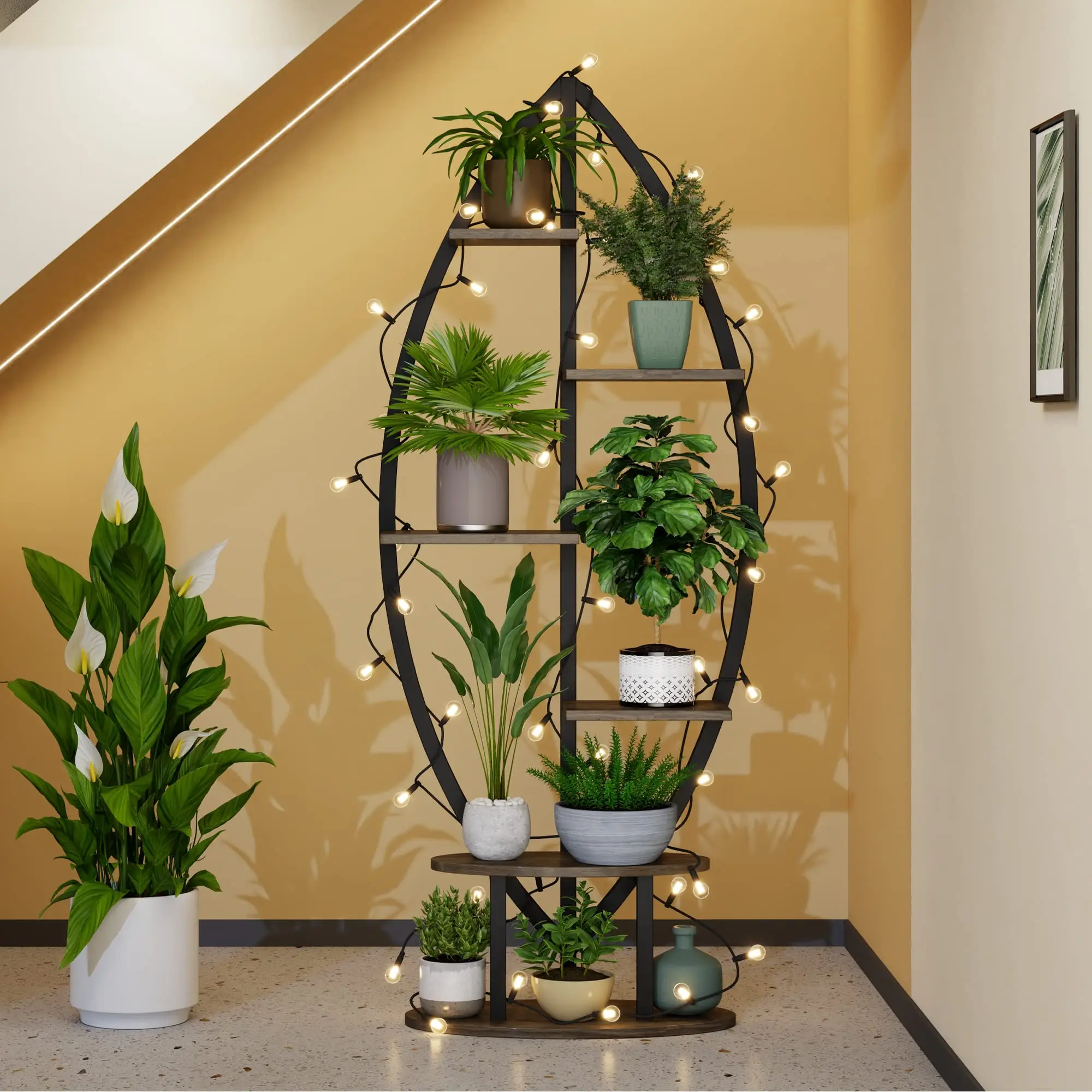 Wholesales Home Decor Living Room Balcony Leaf-Shape Metal Plant Shelf 6 Tier Flower Plant Stands