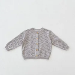 Custom Summer Knitted Children Clothing Solid Color Organic Cotton Baby Clothing Thin Kids Baby Girl Boy Sweater Kids Cardigan