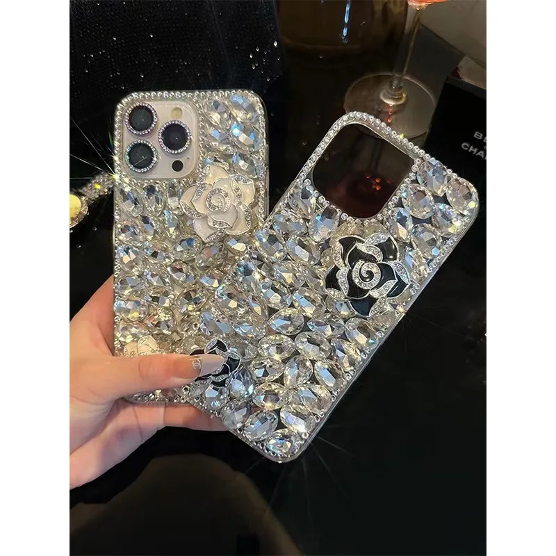 Fashion Girls Shining Phone Cases Luxury Bling Bling Diamond Mobile Cover for iPhone 15 14 12 11 8 7 Samsung S24 S23 S22