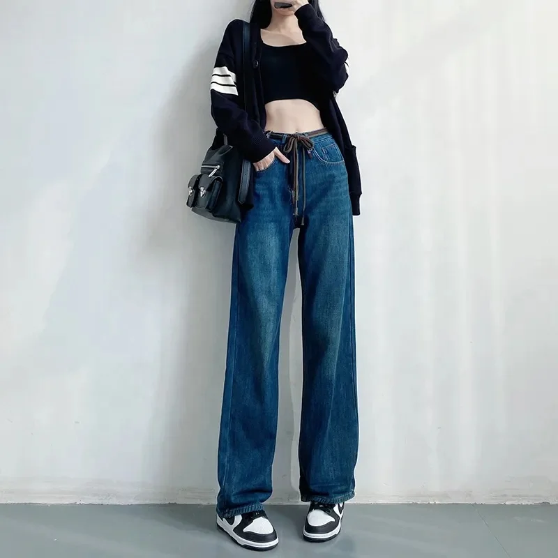 High Quality Women's Jeans Women Casual Plain High Waist Straight Jeans Ladies Denim Loose Trousers Pants Supplier From BD