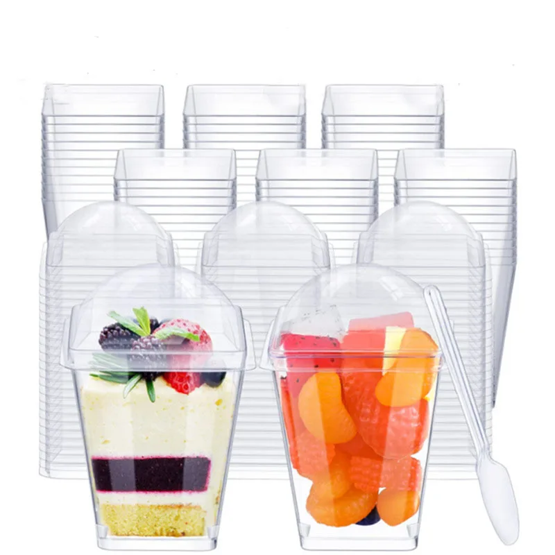 Disposable Plastic Ps Dessert Cup With Lid Oz Mini Square