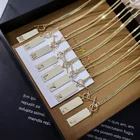 18k Jewelry Ins Simple Style 18K Real Gold Jewelry Rectangle Diamond Letter Necklace
