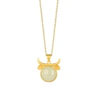 Jade Pendant Jade Aimgal Jewelry-Hot Sale S925 Silver Inlaid Hetian Jade Lovely Zodiac Ox Pendant Necklace