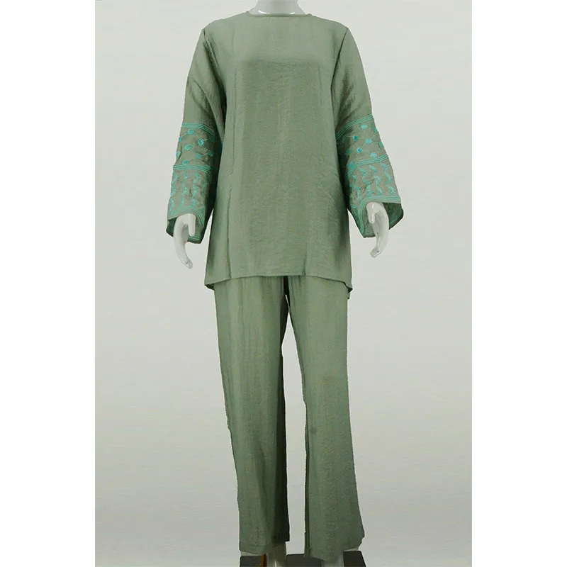 New Embroidery Abaya Manufacturer Wholesale New Arrival 2 Piece Set Islamic Clothing Muslim Abaya Dubai Top and Pants Set details