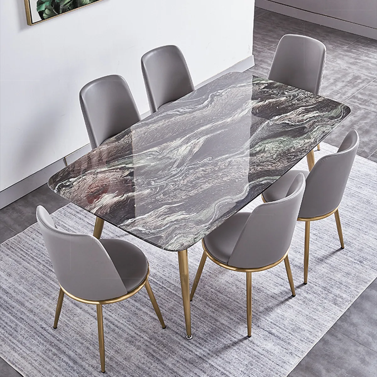 Decoration top nordic gold rectangular dining table 6 seater chairs modern luxury dining room furniture set marble dining tables