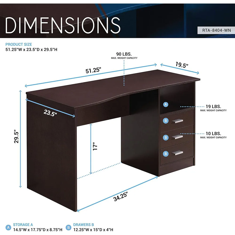 Modern 29.5\" x 23.6\" x 51.2\" Office Computer Desk with Multiple Wooden Drawers for Home Use manufacture