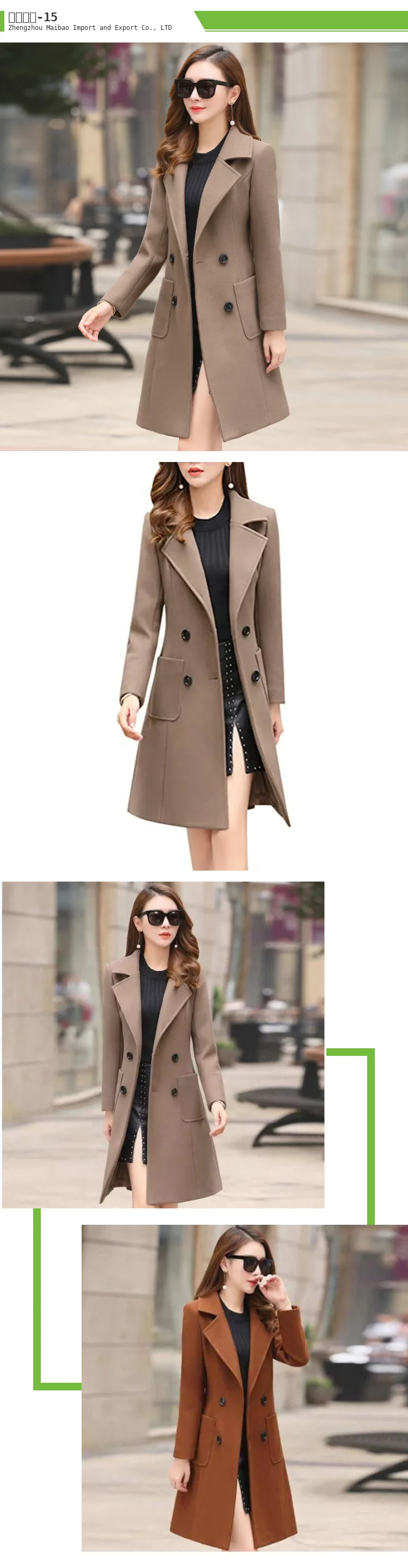 Wholesale Winter And Autumn Women Elegant Coats Notched Collar Double