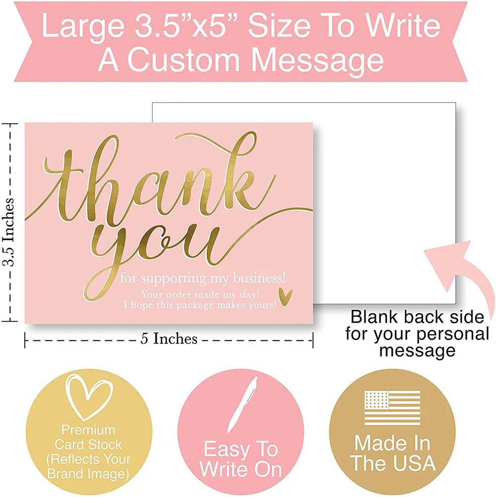 Custom design pink gold logo thank you card for birthday wedding party supplies