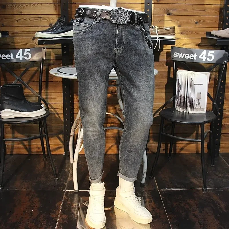 Spring and autumn new men's jeans slim straight stretch young business men casual long pants