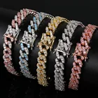 Pink Link 9mm Luxury Cubic Zirconia Pink Cuban Link Woman Bracelet Hip Hop Pink Bling Jewelry Girls Bracelets