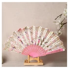 Large Promotional Fancy Large Size Silk Plastic Hand Fan For Ladies Custom Folding Fan