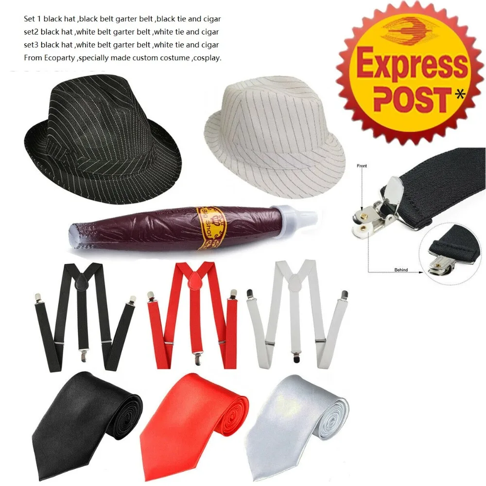1920 Mens Gatsby Costume Accessory Set With Panama Gangster Hat Beard | UK