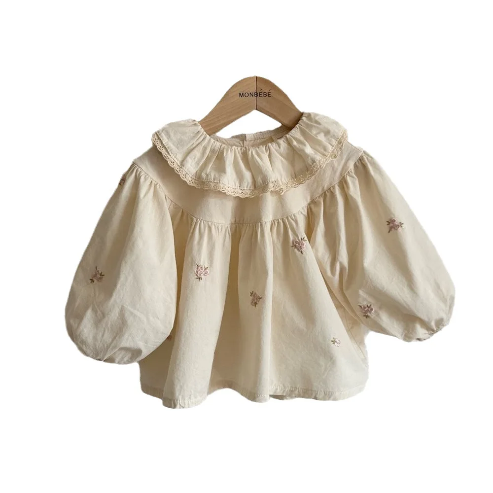 Girls' baby doll shirt children's lace collar baby long sleeve autumn top fashion style autumn clothes
