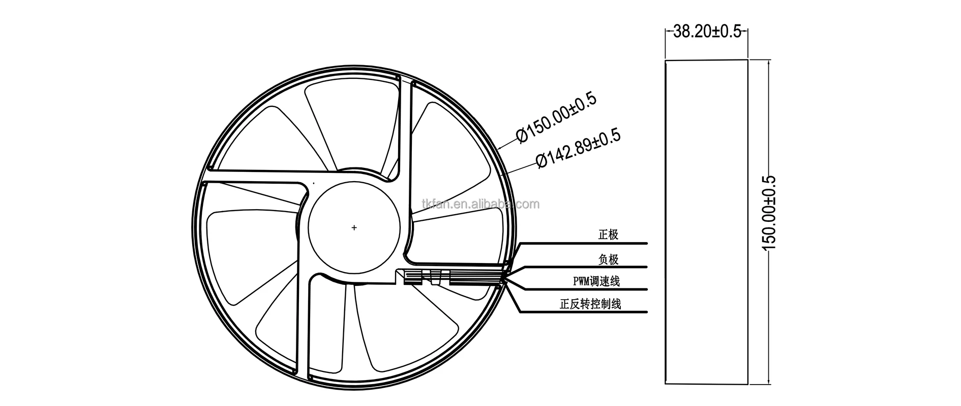 Axial Cooling Fan, 150x38mm, 12V, 24V, 48V - detail 12