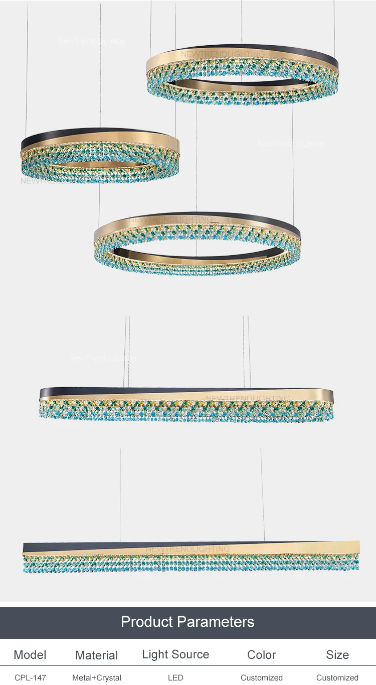 CPL-147 Custom Large Project Hotel Lobby Villa Decoration Chandelier Light Modern LED Ring Crystal Pendant Lamp details