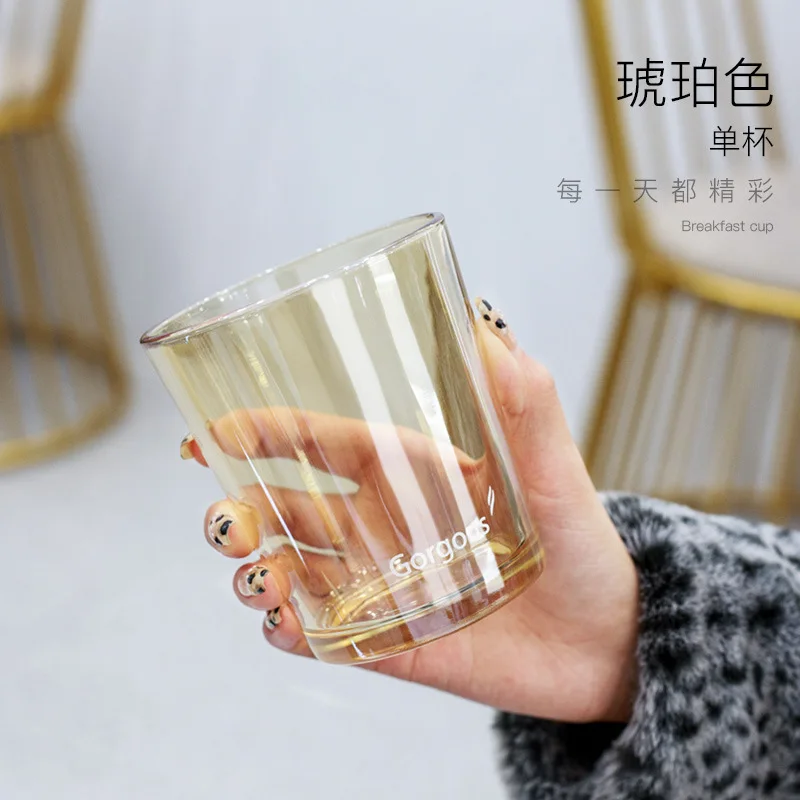 Factory Glass Coffee Cup Electroplate Color Customized Available Glass Tea Cups With Straw And Lid 350ml/450ml Capacity