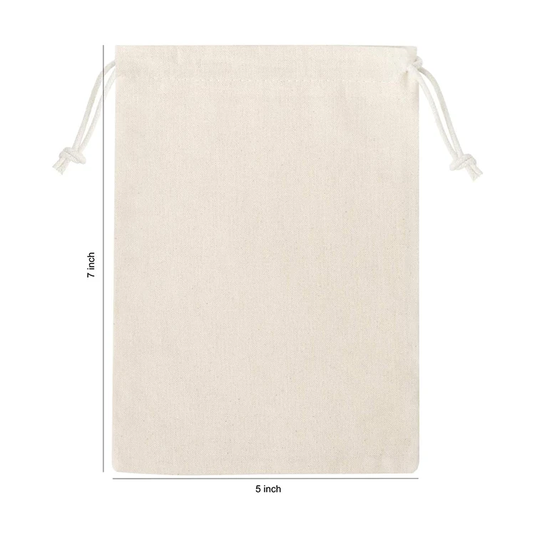 High quality small custom logo organic cotton drawstring cord bag