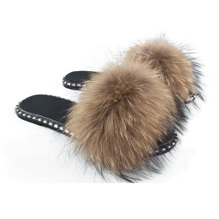 racoon fur slippers