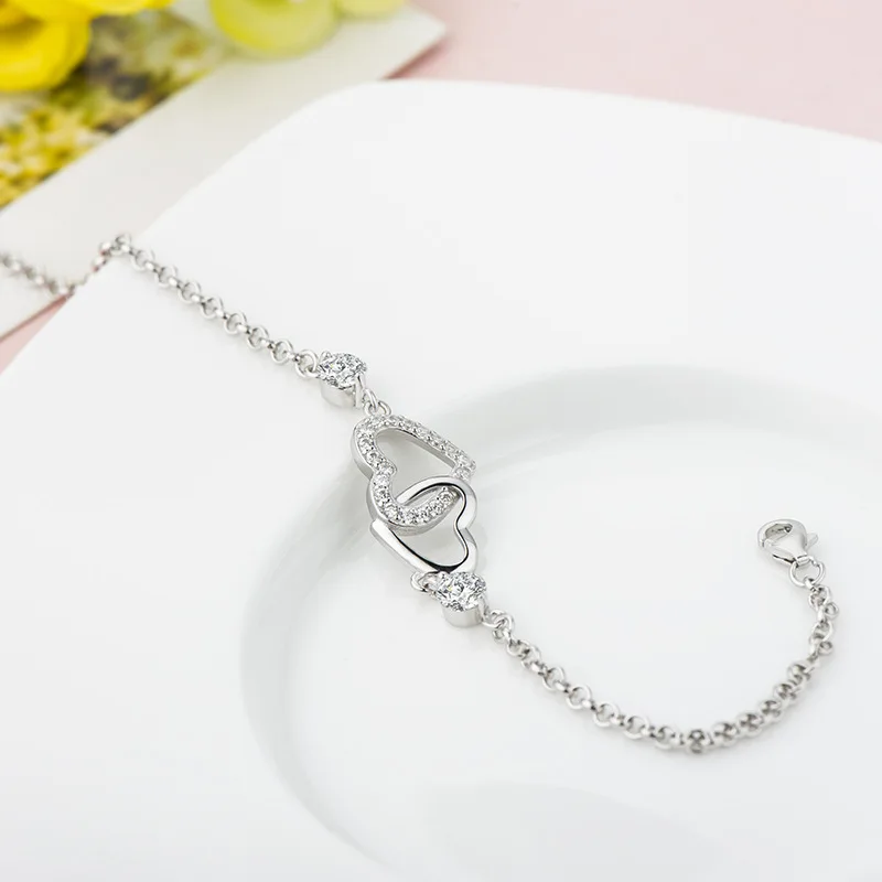 blingbling diamond bracelets,925 sterling silver heart bracelets chain jewelry for women