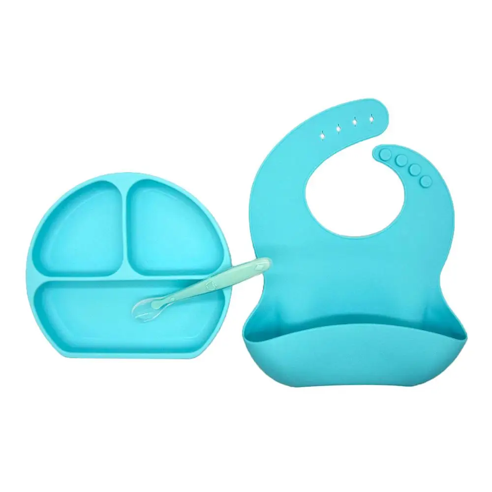 Premium Quality BPA Free customized silicone baby plate and infant bibs set