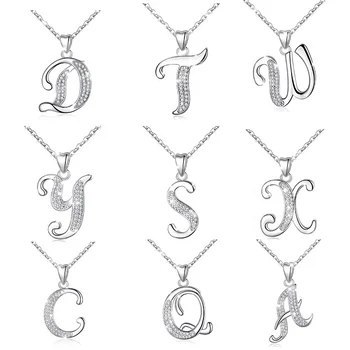 Custom Silver Letter S Pendant Necklace Alphabet Jewelry 925 Sterling Silver Initial Cz Letter Pendant Necklace