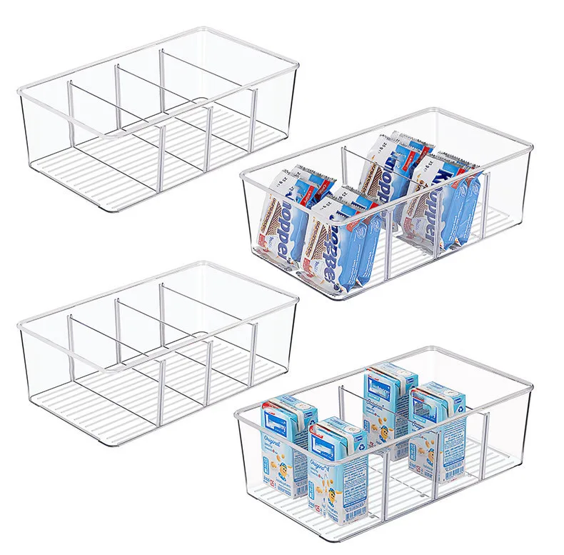 OWNSWING Pantry Organization And Storage Bins Plastic Fridge Organizers With Removable Divider Clear Fridge Organizer