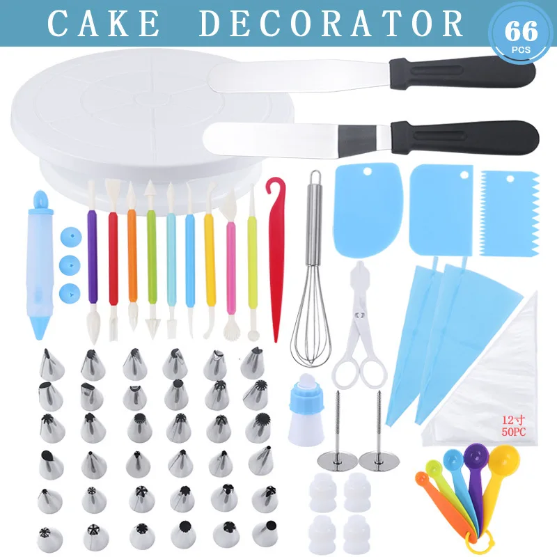2023 66 pieces pastry tools baking supplies cake turntable decorating set Baking accessories Cake decoration tool set