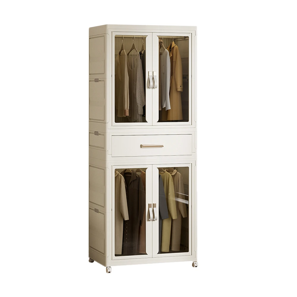 No tool Assembly Foldable Wardrobe Storage Cabinet Combination with drawer