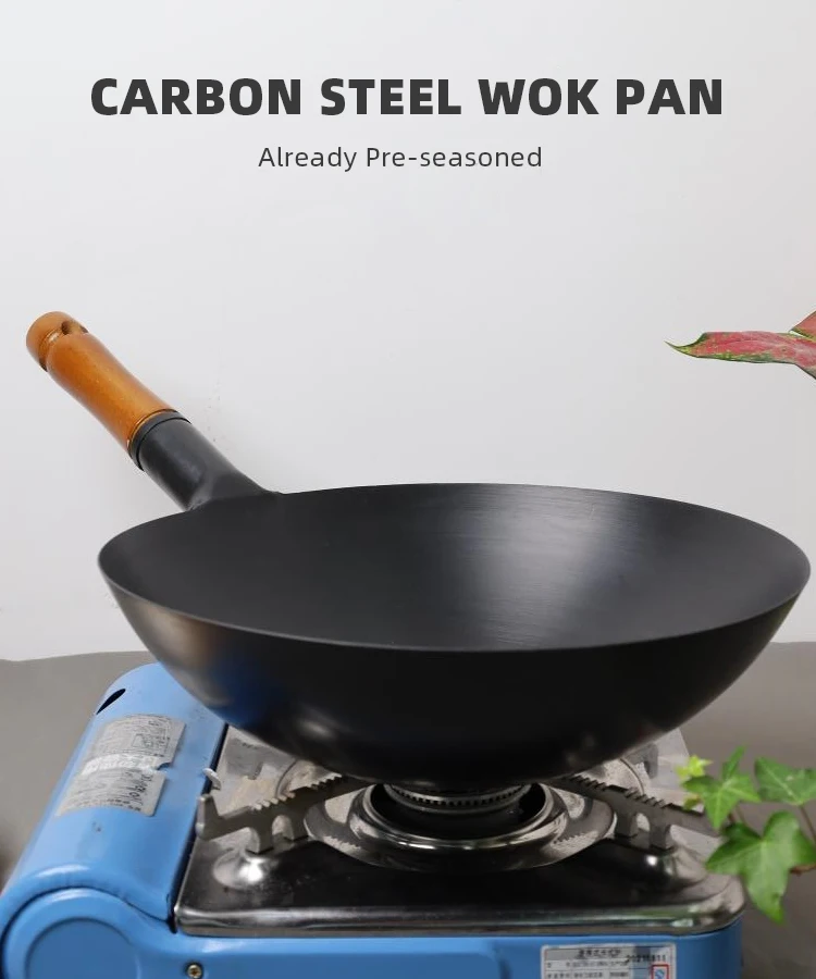 Inch Tradicional Carbon Steel Large Black Hand Hammered Wok Pan