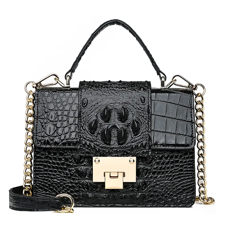 PU Leather Crocodile Pattern Handbag Women Shoulder Messenger Chain Lock Bags