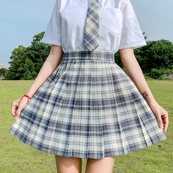 2021 New arrivals JK plaid high waist original pleated skirt uniform skirt for female