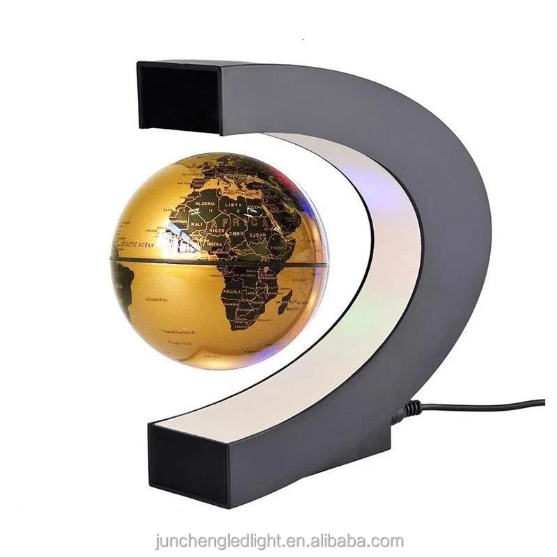 Home Office Display Magnetic Levitating World Map Earth Globe C-Shaped Light