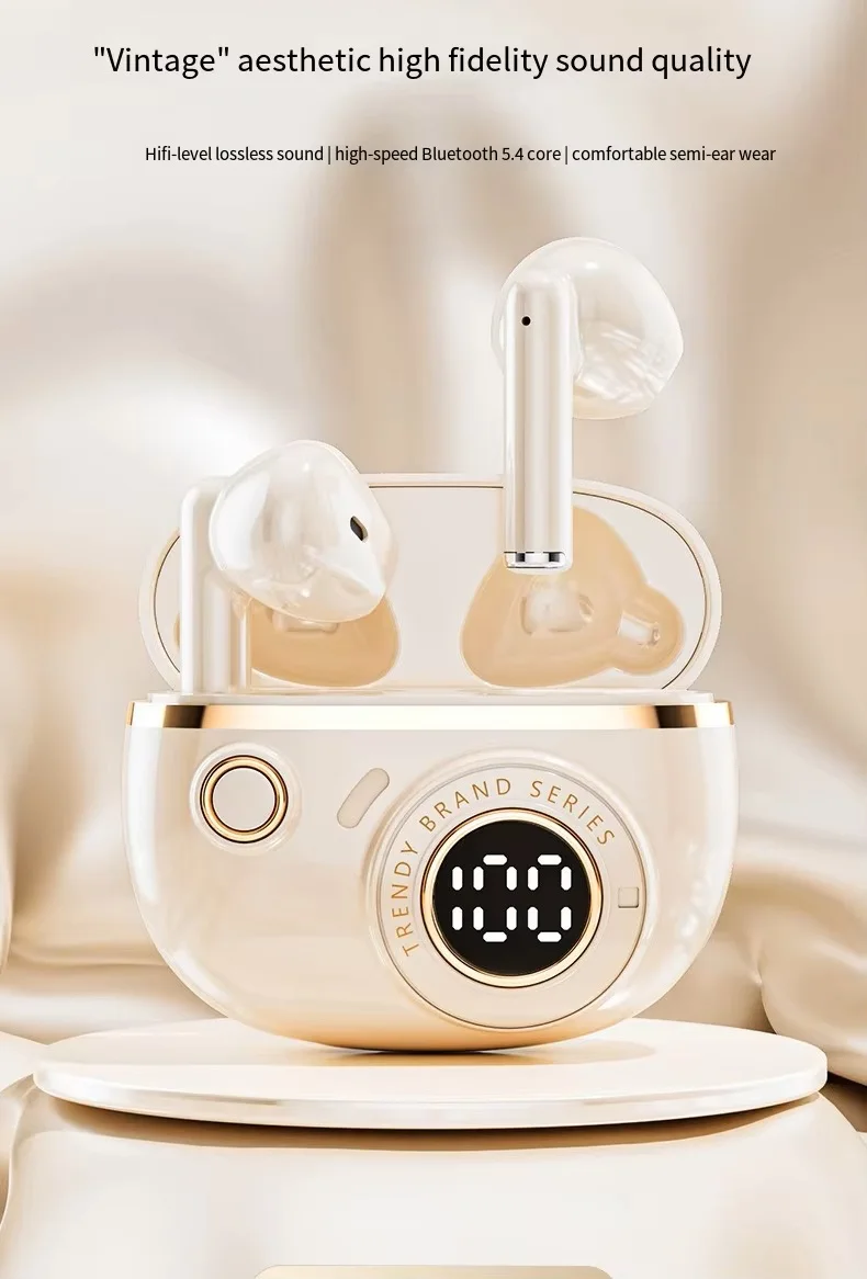 New Retro Digital In-Ear for Wireless Earphones Touch Low Latency AI Noise Reduction Long Non-Noise Cancelling TWS Headphones