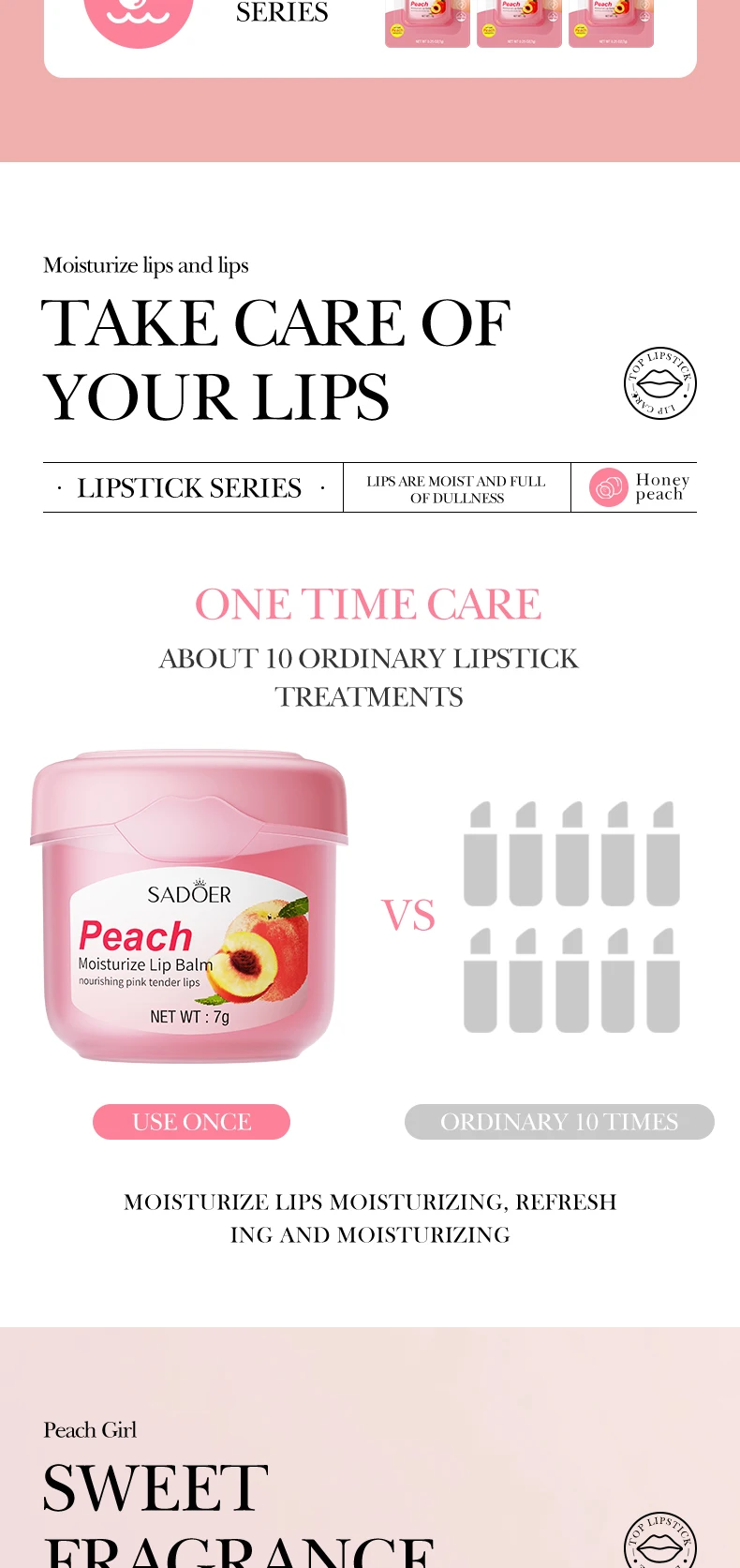 product korean private label sadoer peach anti dry cracked and lightened lip lines lip balm soothing moisturizing lip balm for dry skin-5