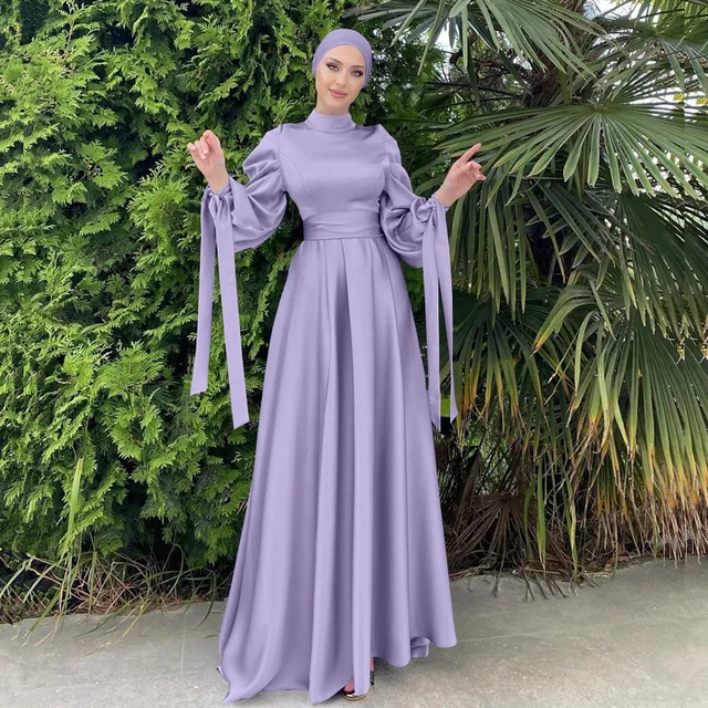 2024 Wholesale Islamic Modest Dubai Abaya Luxury Plain Robe Waist Belt Design Muslim Women Girl Dress Hijab Satin Silk Abaya