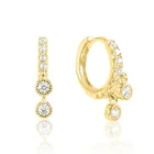 Gemnel New 14k Gold Plated Drop Crystal Huggies Scalloped Hoop Earrings