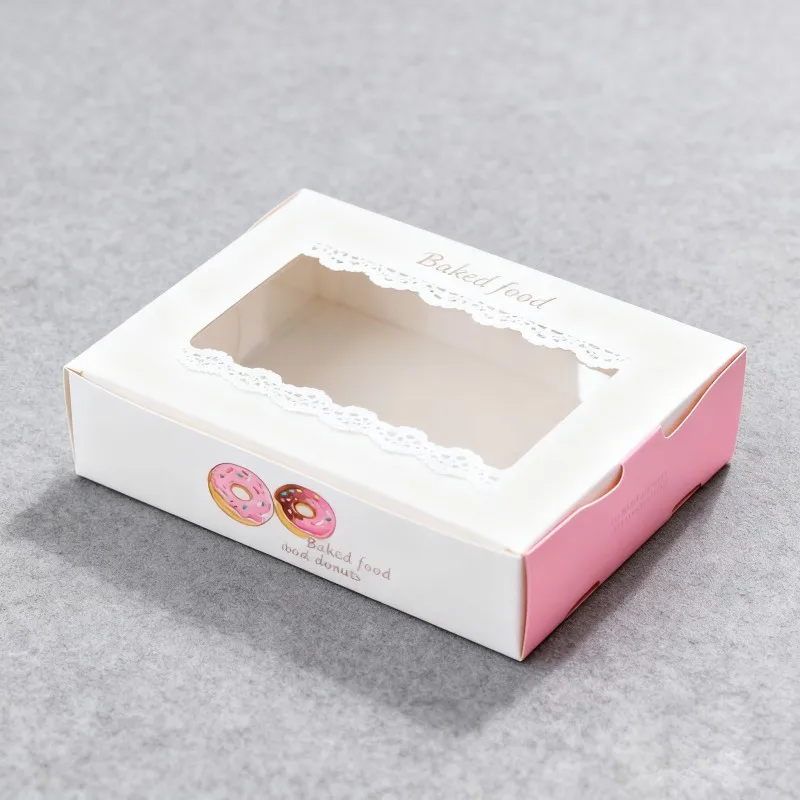 product wholesale customized logo doughnut packaging box with window dessert powder puff paper box bakery doughnut donut paper box-2