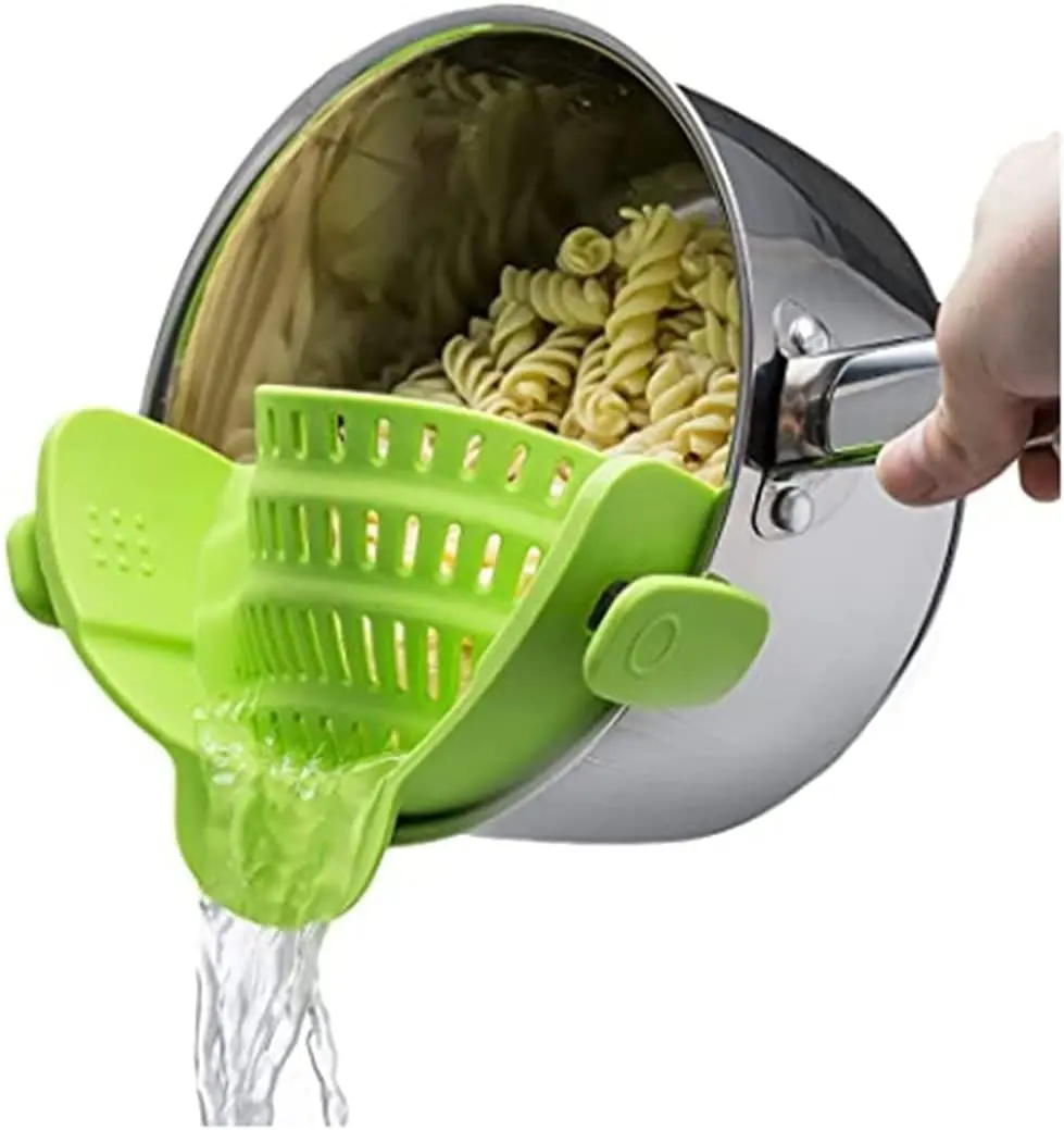 Snap N Strain Pot Strainer and Pasta Strainer - Adjustable Silicone Clip On Strainer for Pots, Pans, and Bowls - Gray