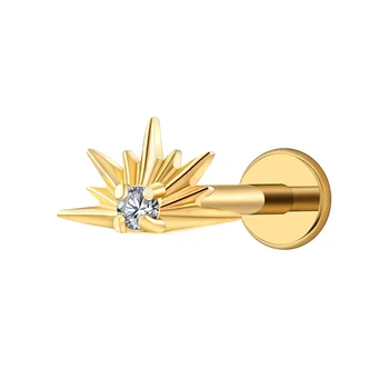ASTM F136 Titanium 16G Gold Stud Earrings Starburst Earring Sunrise Helix Tragus Cartilage Labret Body Piercing Jewelry