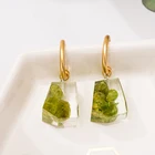 Resin Hoop Earrings Hoop New Arrival Green Dry Flower Transparent Resin Pendant 8k Gold Hoop Earring
