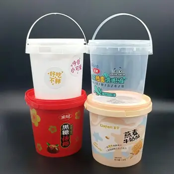 Custom Clear Label Cookies Ice Cream Leak Proof Plastic Bucket 380ml 1L 2L 1Gallon Food Grade Container With Lid