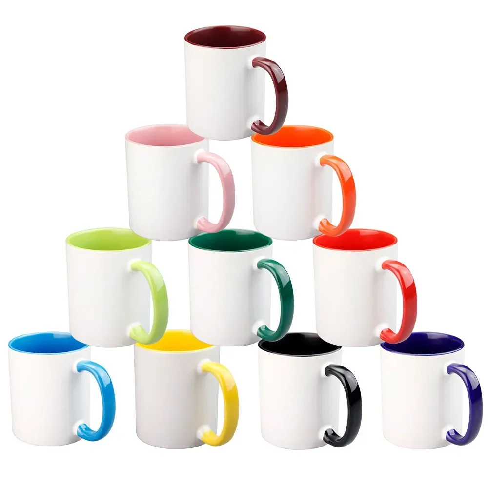 Stocked Sublimation 11oz Ceramic Mugs Blanks Inner Colored Coffee Mug with Handle