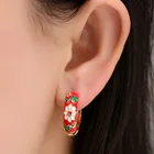 Round Vintage Fashion Flower Small Trendy Statement Round Circle Enamel Hoop Earrings 2021 Jewelry