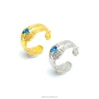 Cz Ring Simple Copper Alloy Minimalist 18k Gold Plated Irregular Blue CZ Texture Ring